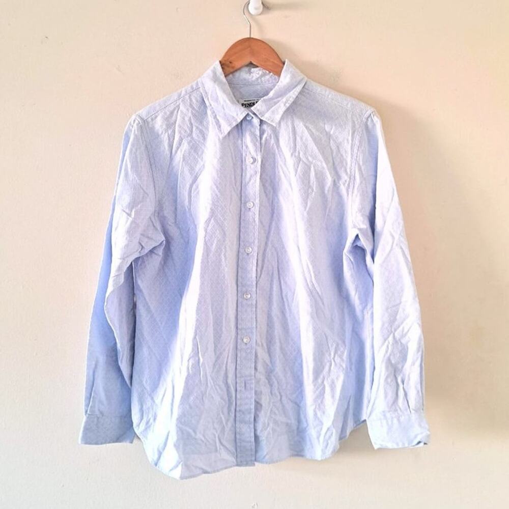Pendleton Blue 100% Cotton Textured Button down Long Sleeve Shirt Top - Size 14